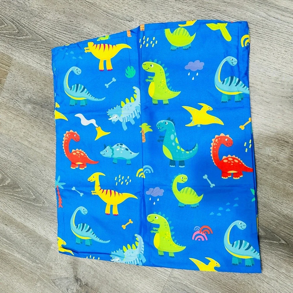Wildkin Kids 100% Cotton Nap Mat Cover Dinosaur Blue Sewn-in Pillowcase 20x46
